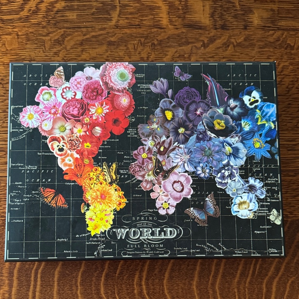 1000 piece Spring Map of the World “Full Bloom” jigsaw puzzle by Galison
